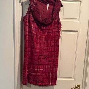 One of a kind wet felted silk and wool sleeveless  tunic/dress burgendy, pink